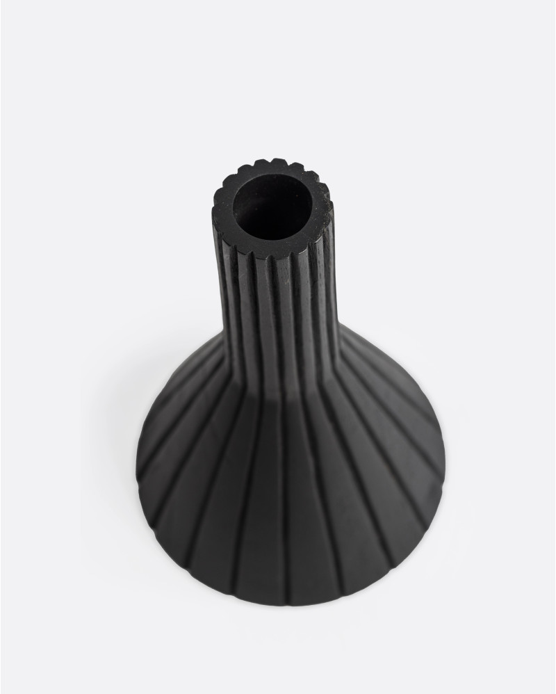 MEJA candleholder in recycled teak wood Ø 10 x 19 cm height in black colour