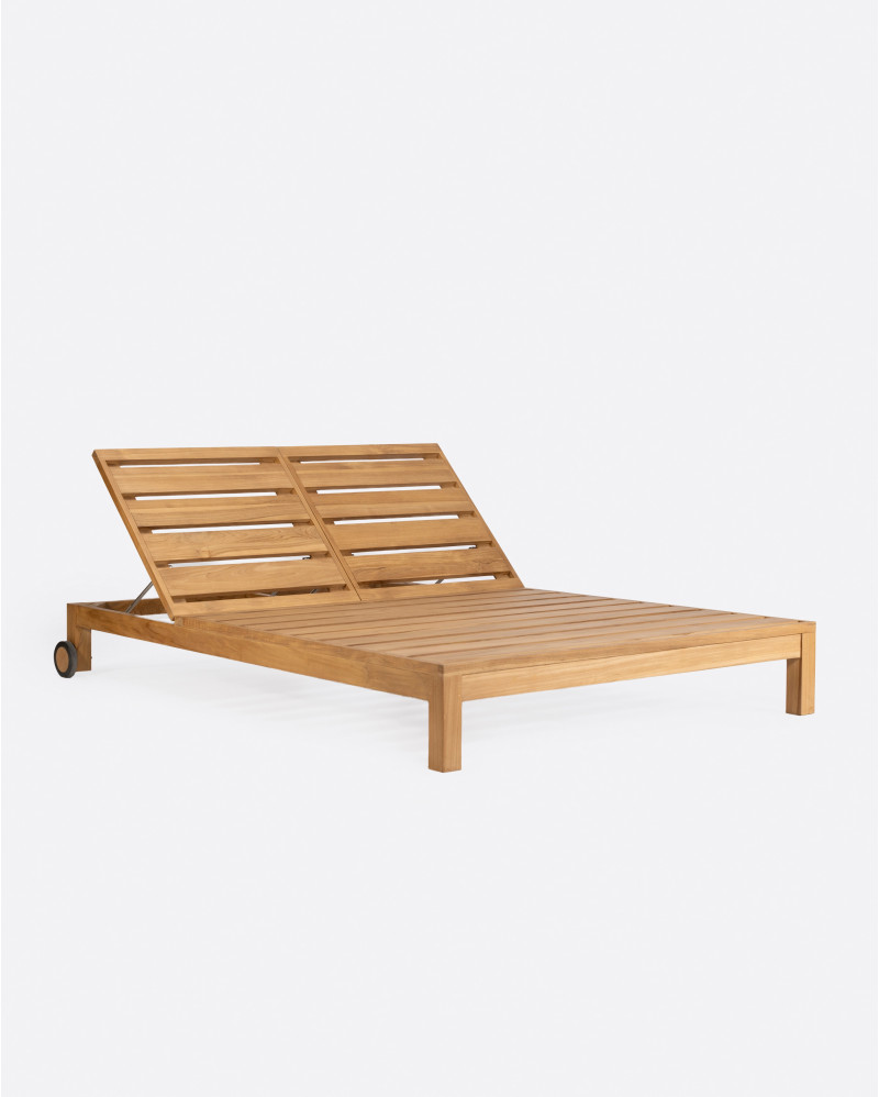 GENESIS outdoor sunbed in teak wood 143 x 201 x 76 cm in natural colour