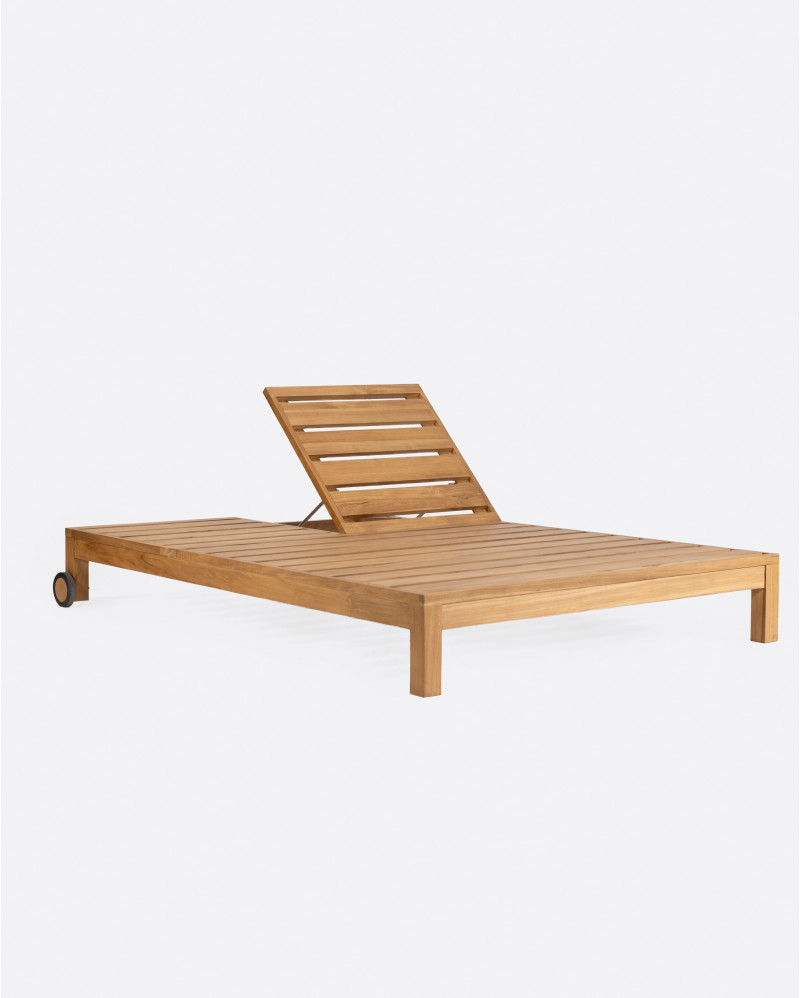 GENESIS outdoor sunbed in teak wood 143 x 201 x 76 cm in natural colour