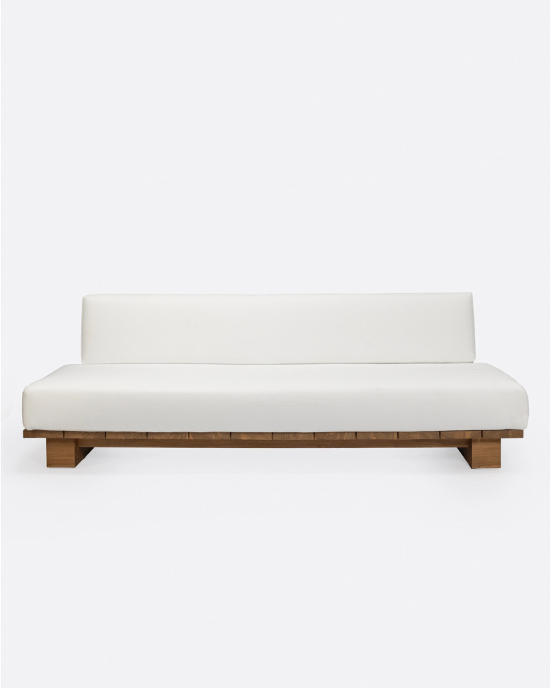 CORA 4-seater outdoor sofa in teak wood and synthetic rope 240 x 100 x 72 cm in natural colour and white textile