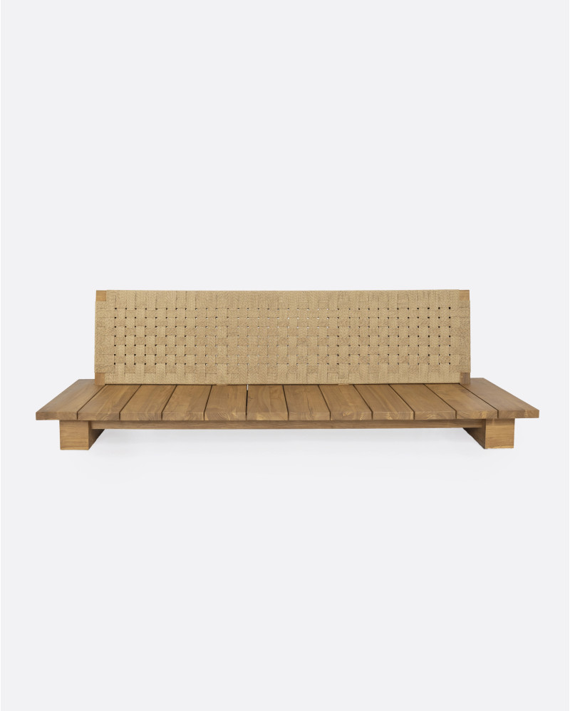 CORA 4-seater outdoor sofa in teak wood and synthetic rope 240 x 100 x 72 cm in natural colour and white textile