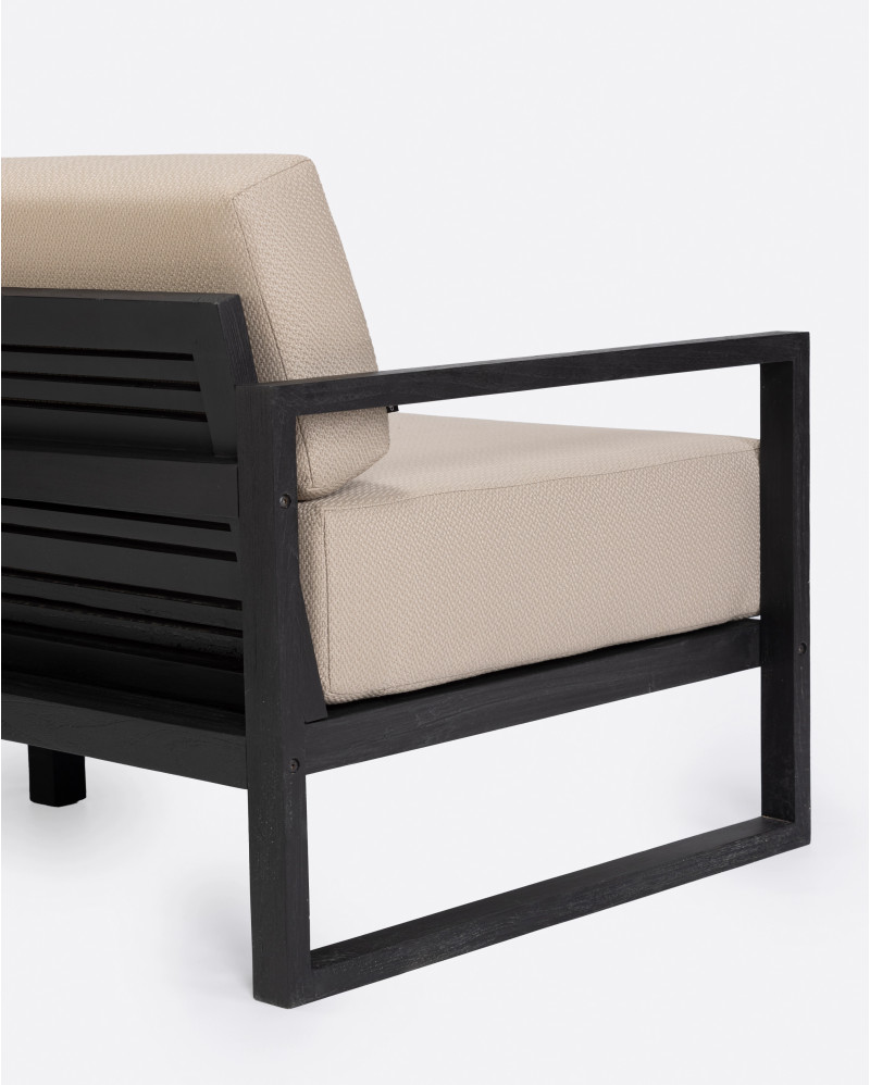 SELMA 2/3-seater outdoor sofa in teak wood 170 x 83 x 67 cm in black colour and natural upholstery