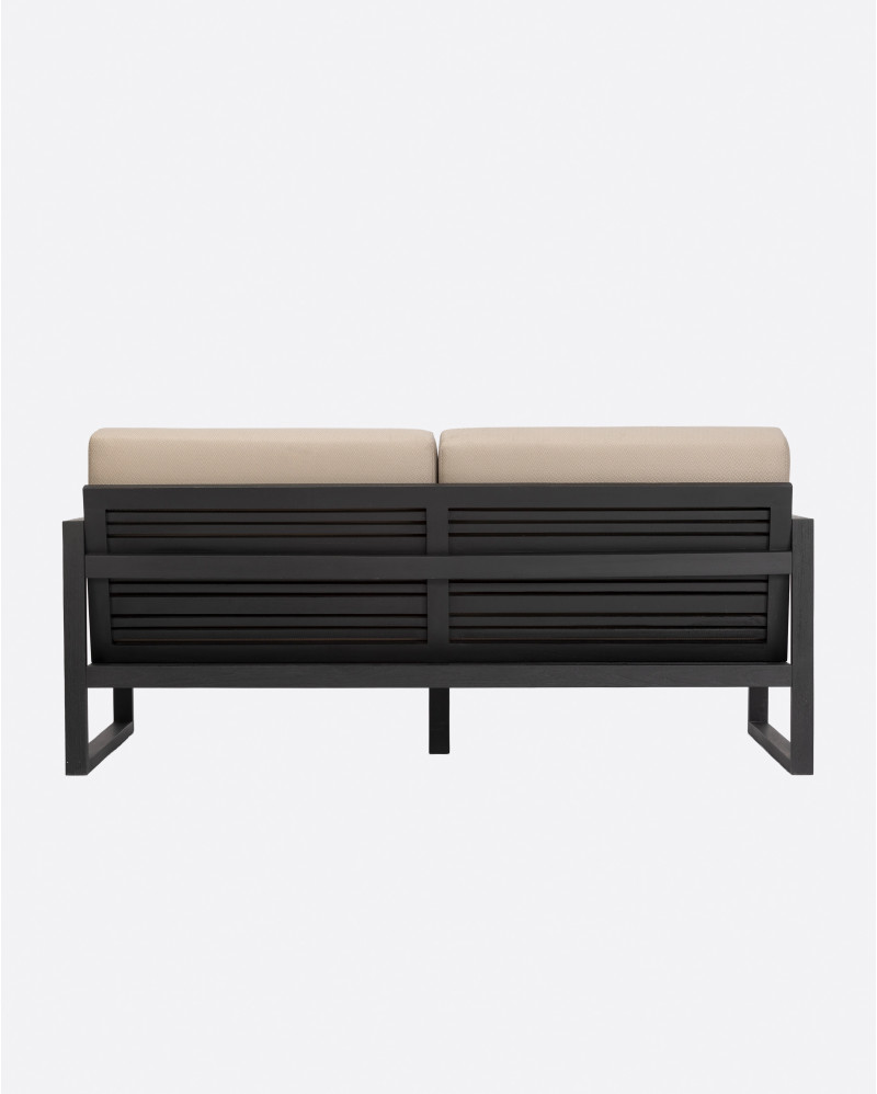 SELMA 2/3-seater outdoor sofa in teak wood 170 x 83 x 67 cm in black colour and natural upholstery