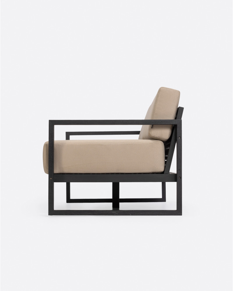 SELMA 2/3-seater outdoor sofa in teak wood 170 x 83 x 67 cm in black colour and natural upholstery