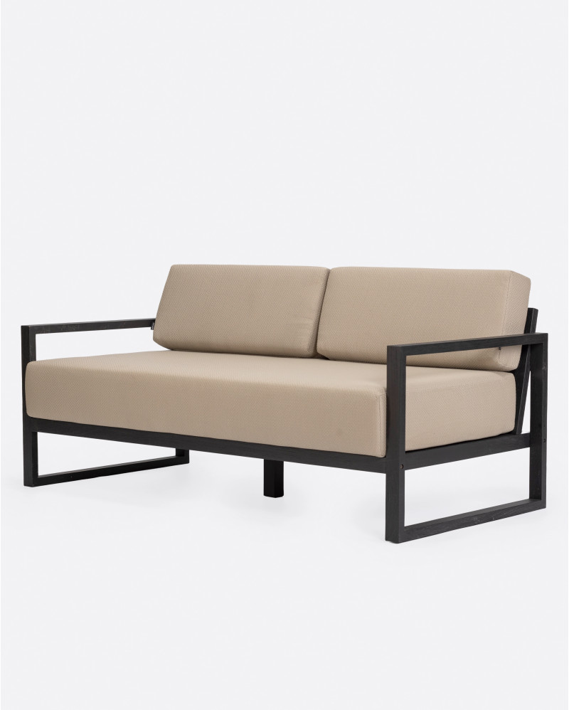 SELMA 2/3-seater outdoor sofa in teak wood 170 x 83 x 67 cm in black colour and natural upholstery