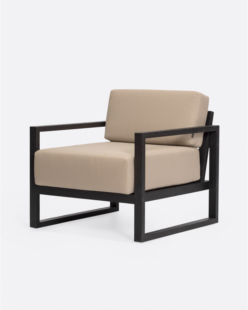 SELMA 1-seater outdoor sofa in teak wood 78 x 83 x 67 cm in black colour and natural upholstery