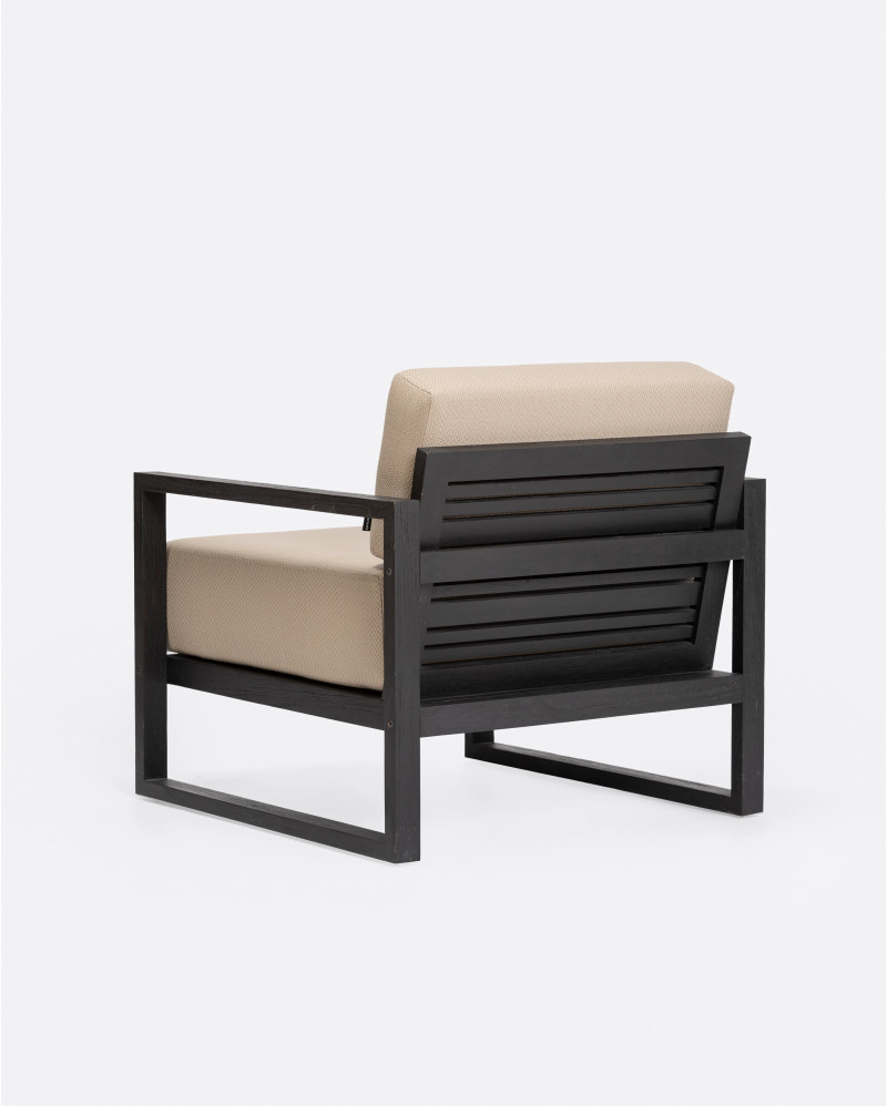 SELMA 1-seater outdoor sofa in teak wood 78 x 83 x 67 cm in black colour and natural upholstery