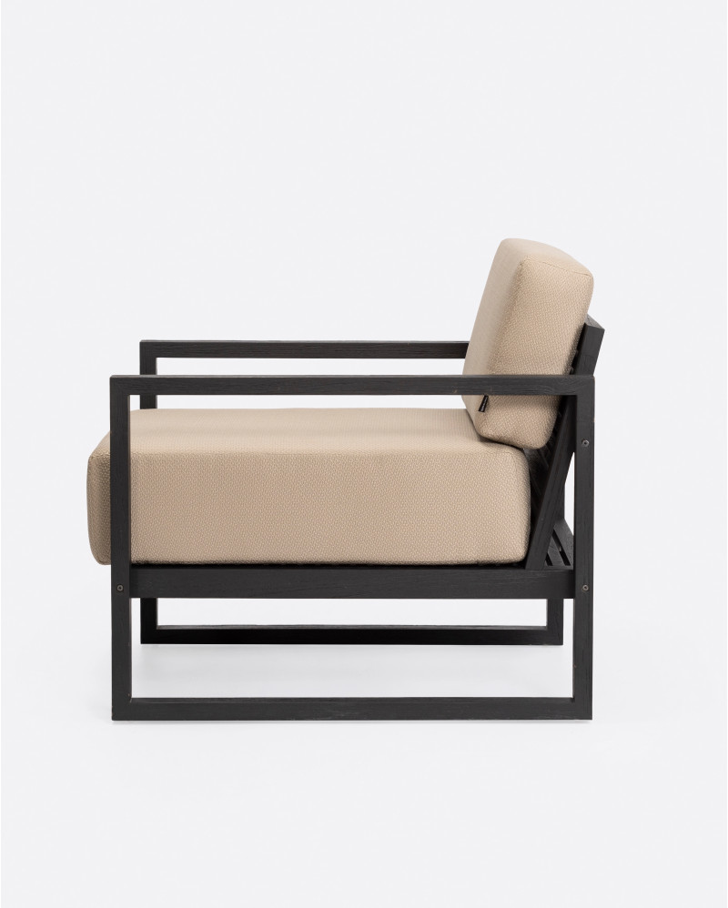 SELMA 1-seater outdoor sofa in teak wood 78 x 83 x 67 cm in black colour and natural upholstery