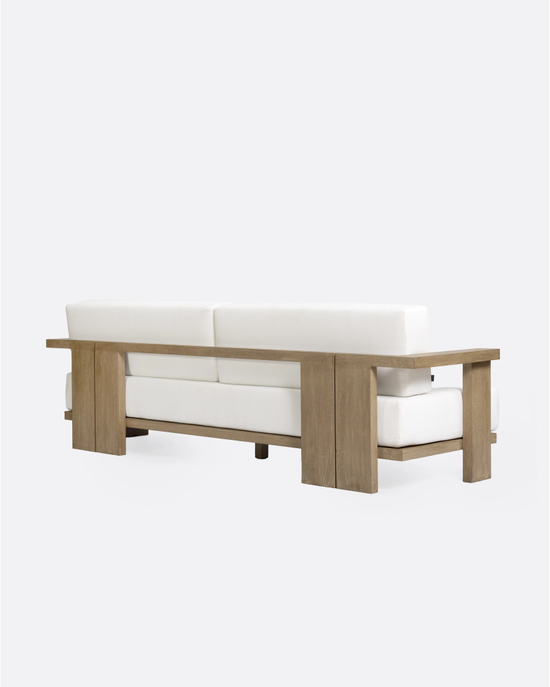 PANJANG 3/4-seater outdoor sofa in teak wood and recycled olefin 260 x 82 x 62 cm in weathered finish and white textile