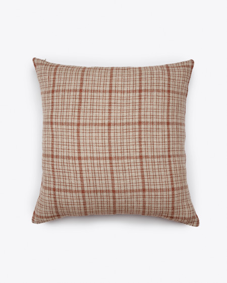 Housse de coussin GADELA en lin 50 x 50 cm en couleur naturelle avec des rayures terre cuite