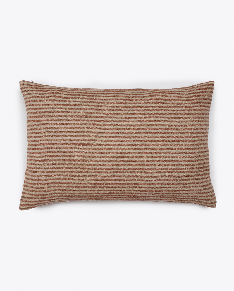 Housse de coussin NOHAR lin 60 x 40 cm en couleur naturelle avec des rayures brunes