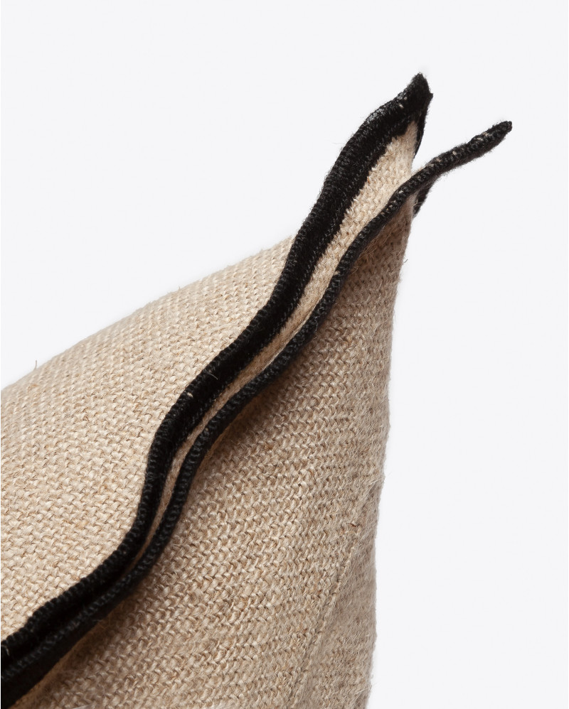 PAWAI cushion cover in linen 60 x 40 cm in natural colour with black overlock