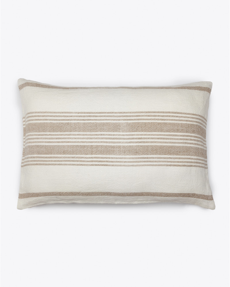 Housse de coussin ZIP en lin 60 x 40 cm en couleur blanche avec des rayures naturelles