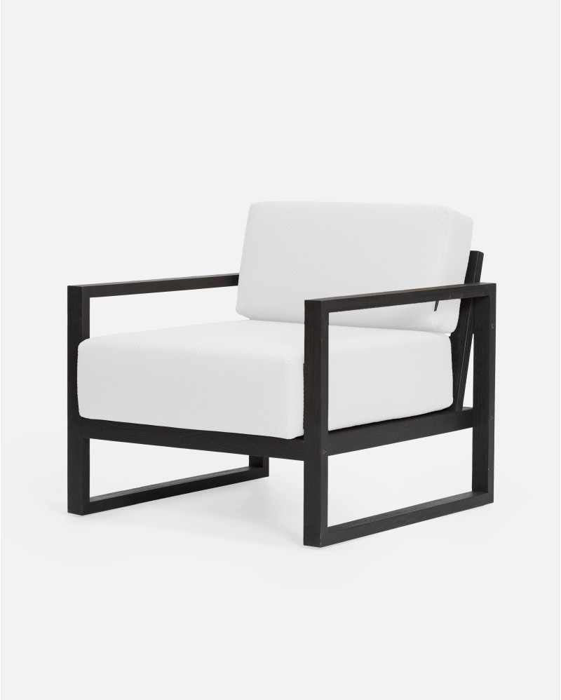 SELMA 1-seater outdoor sofa in teak wood 78 x 83 x 67 cm in black colour and white upholstery