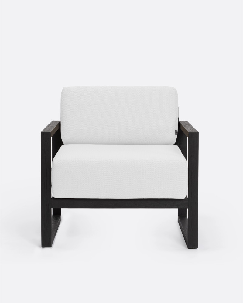 SELMA 1-seater outdoor sofa in teak wood 78 x 83 x 67 cm in black colour and white upholstery