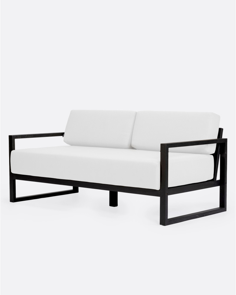 SELMA 2/3-seater outdoor sofa in teak wood 170 x 83 x 67 cm in black colour and white upholstery