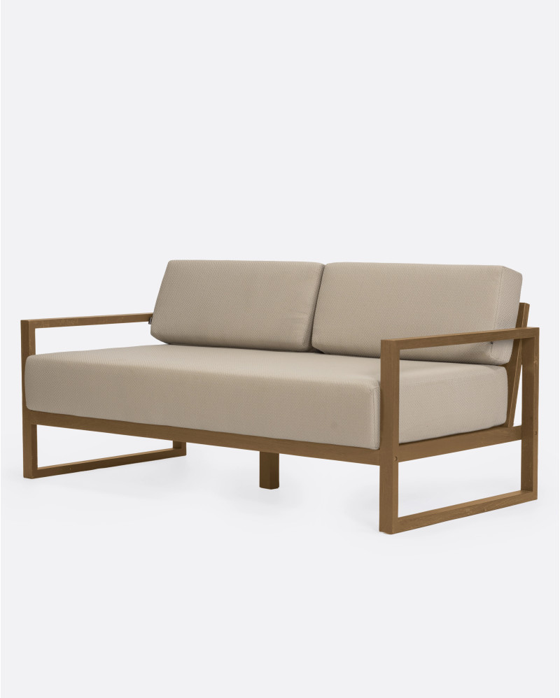 SELMA 2/3-seater outdoor sofa in teak wood 170 x 83 x 67 cm in natural colour and natural upholstery