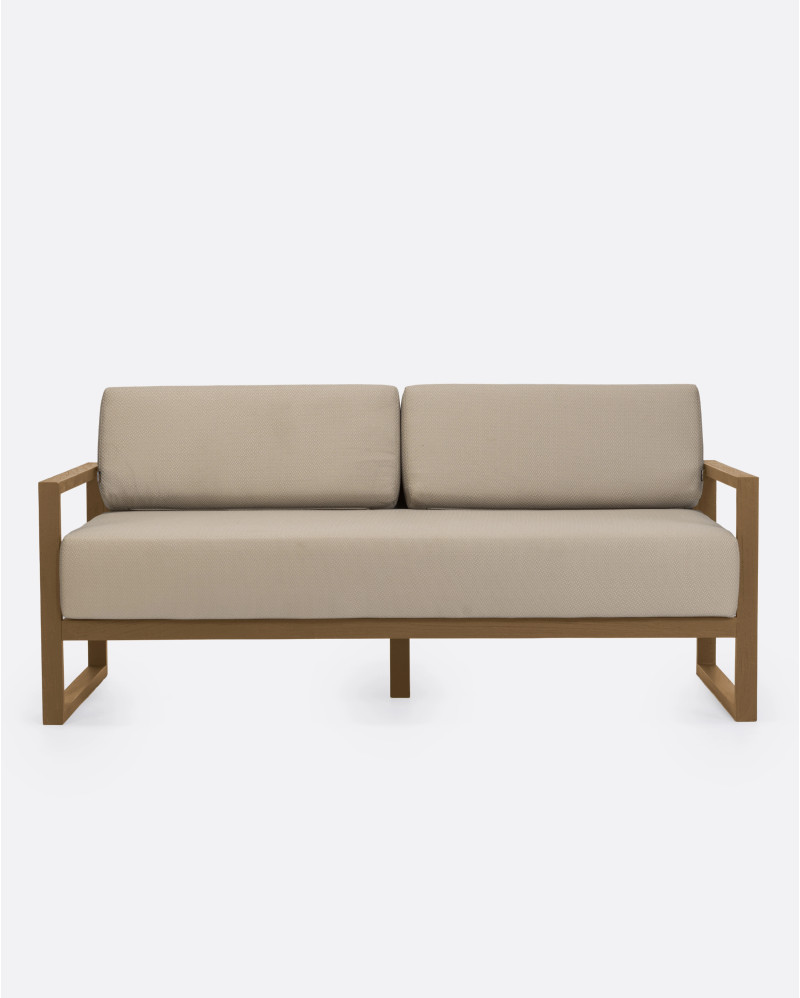 SELMA 2/3-seater outdoor sofa in teak wood 170 x 83 x 67 cm in natural colour and natural upholstery