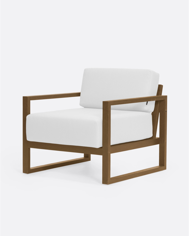 SELMA 1-seater outdoor sofa in teak wood 78 x 83 x 67 cm in natural colour and white upholstery