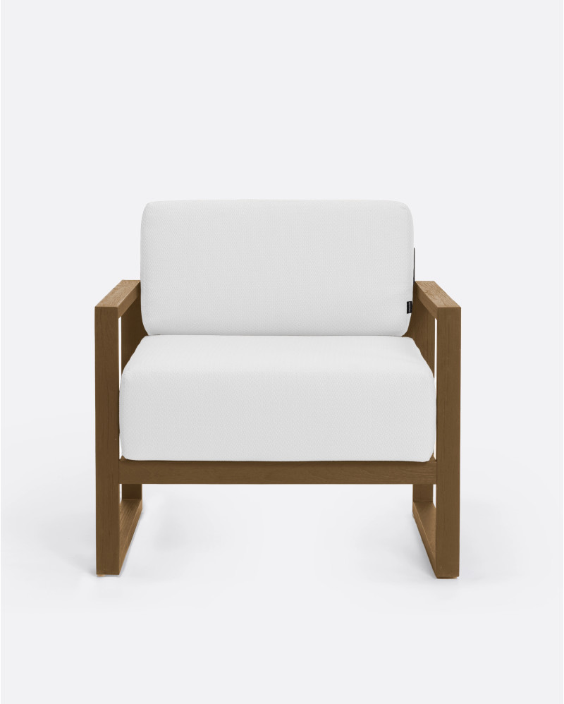 SELMA 1-seater outdoor sofa in teak wood 78 x 83 x 67 cm in natural colour and white upholstery