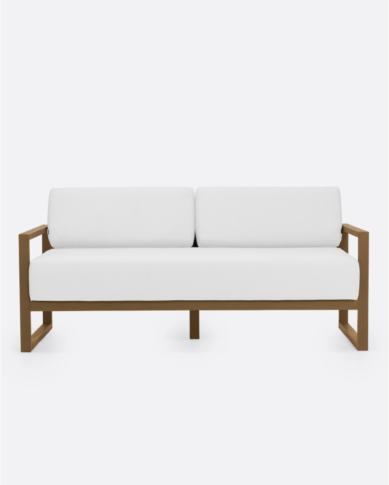 SELMA 2/3-seater outdoor sofa in teak wood 170 x 83 x 67 cm in natural colour and white upholstery