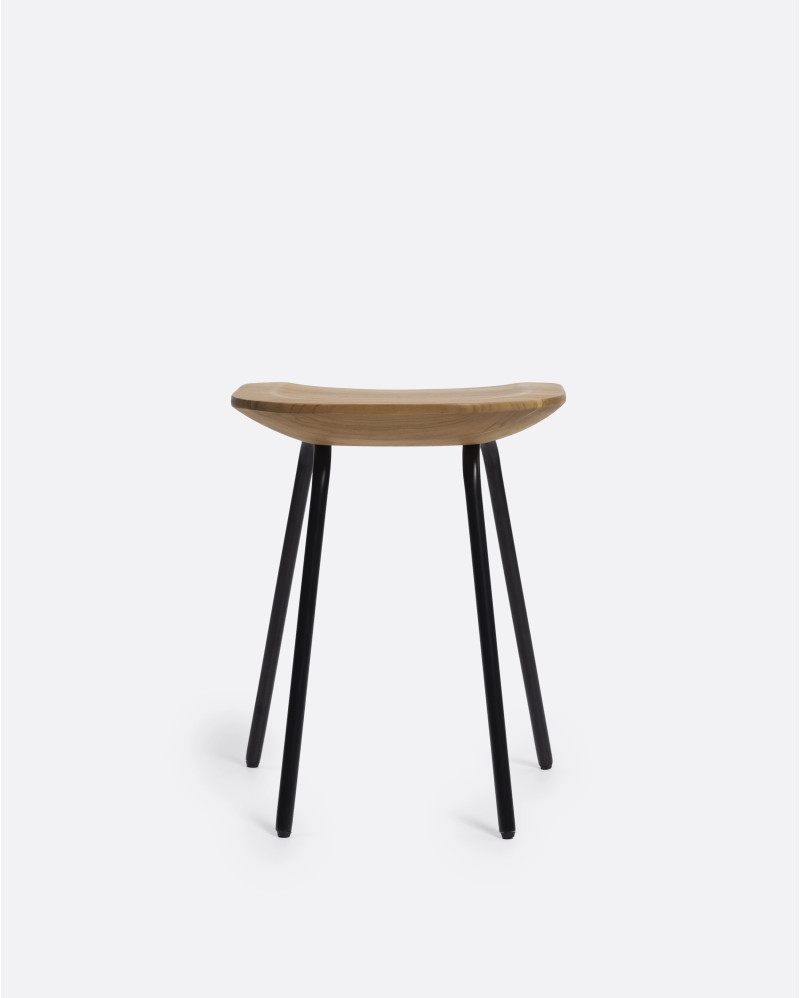 SEMUT stool in recycled teak wood and iron 38 x 36 x 47 cm in natural colour