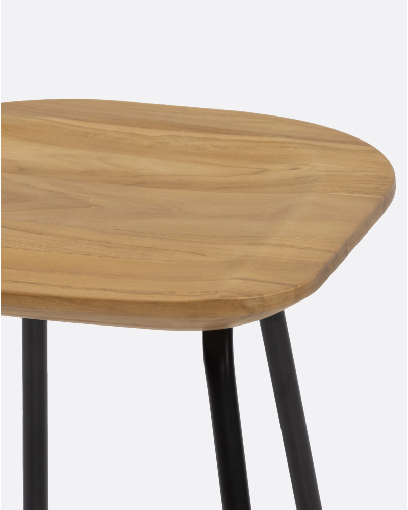 SEMUT stool in recycled teak wood and iron 38 x 36 x 47 cm in natural colour