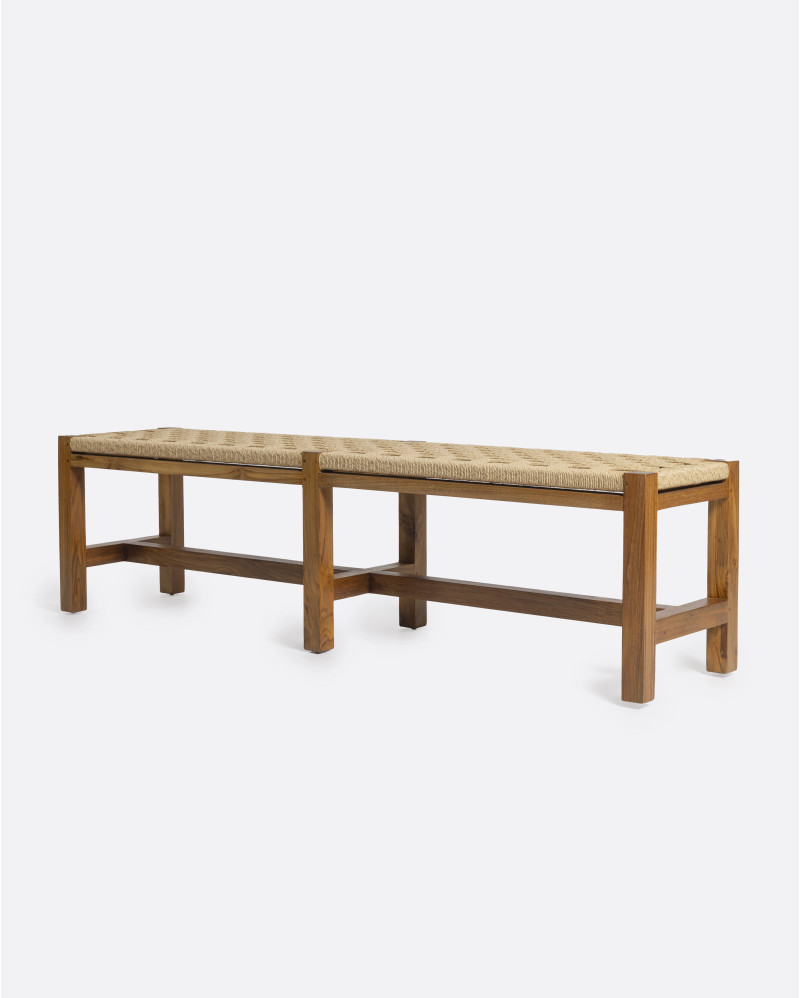 Banc d'extérieur CORA en bois de teck recyclé et corde synthétique 170 x 40 x 45 cm