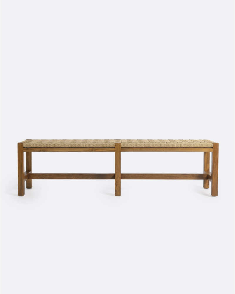 Banc d'extérieur CORA en bois de teck recyclé et corde synthétique 170 x 40 x 45 cm