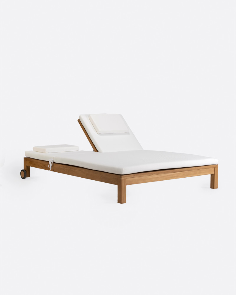 GENESIS outdoor sunbed in teak wood 143 x 201 x 76 cm with white mattress