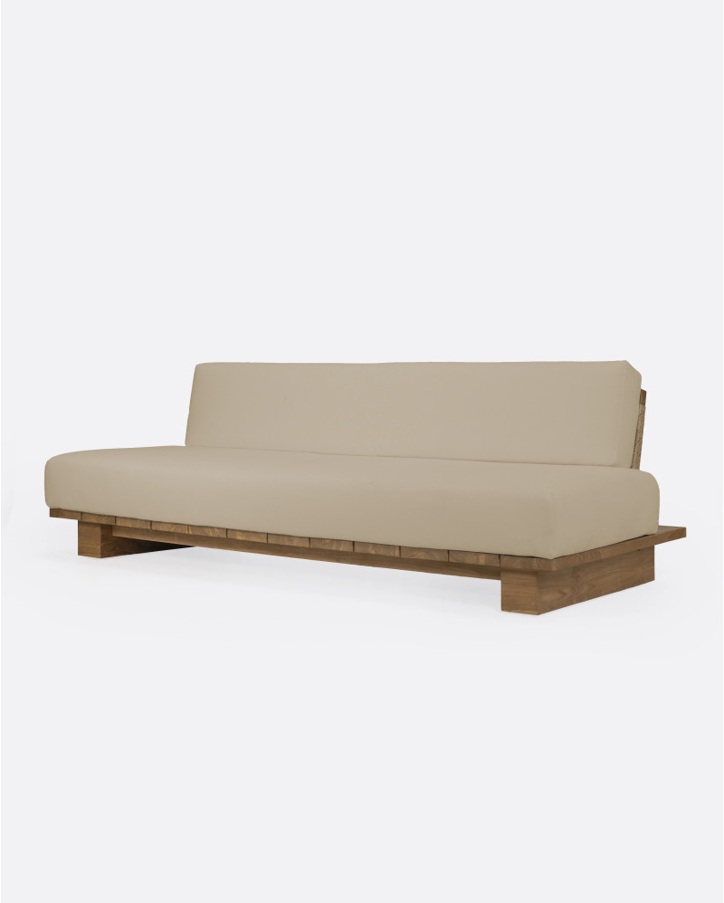 CORA 4-seater outdoor sofa in teak wood and synthetic rope 240 x 100 x 72 cm in natural colour and natural textile