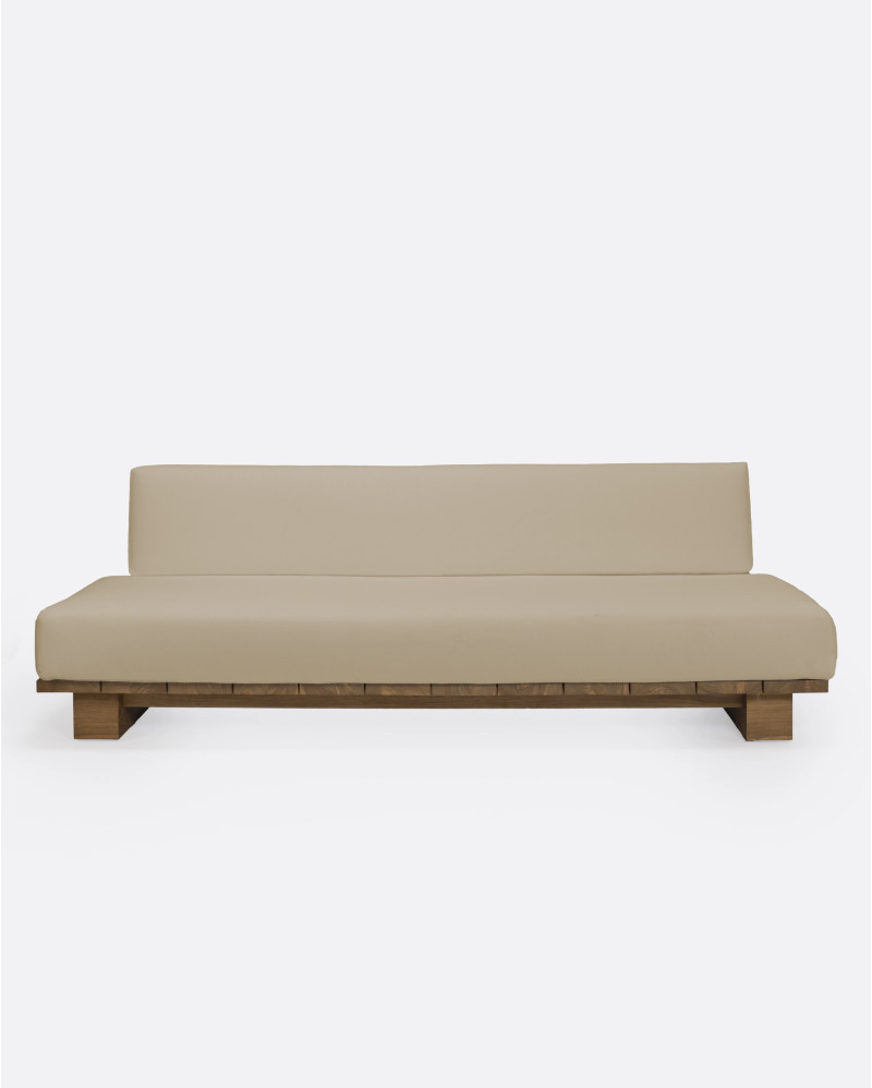 CORA 4-seater outdoor sofa in teak wood and synthetic rope 240 x 100 x 72 cm in natural colour and natural textile