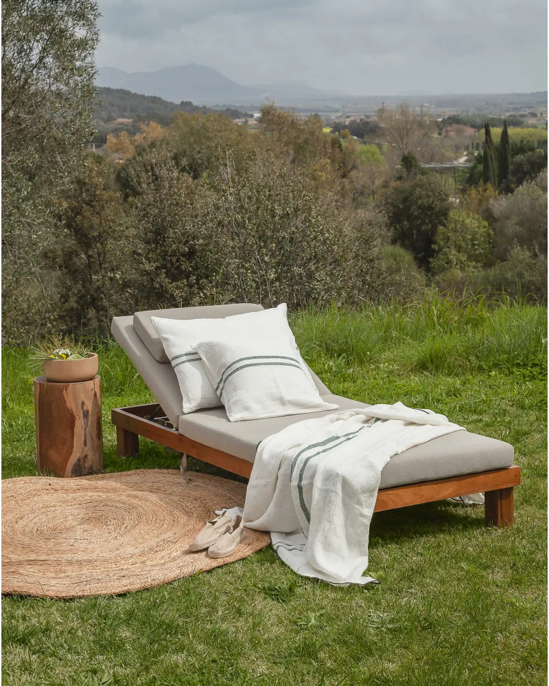 STRAUSS outdoor sunbed in teak wood 200 x 80 x 25 cm with natural mattress