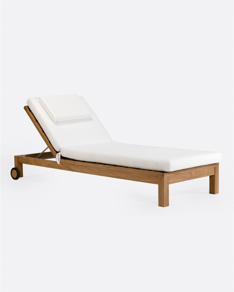 GENESIS outdoor sunbed in teak wood 79 x 201 x 76 cm with white mattress