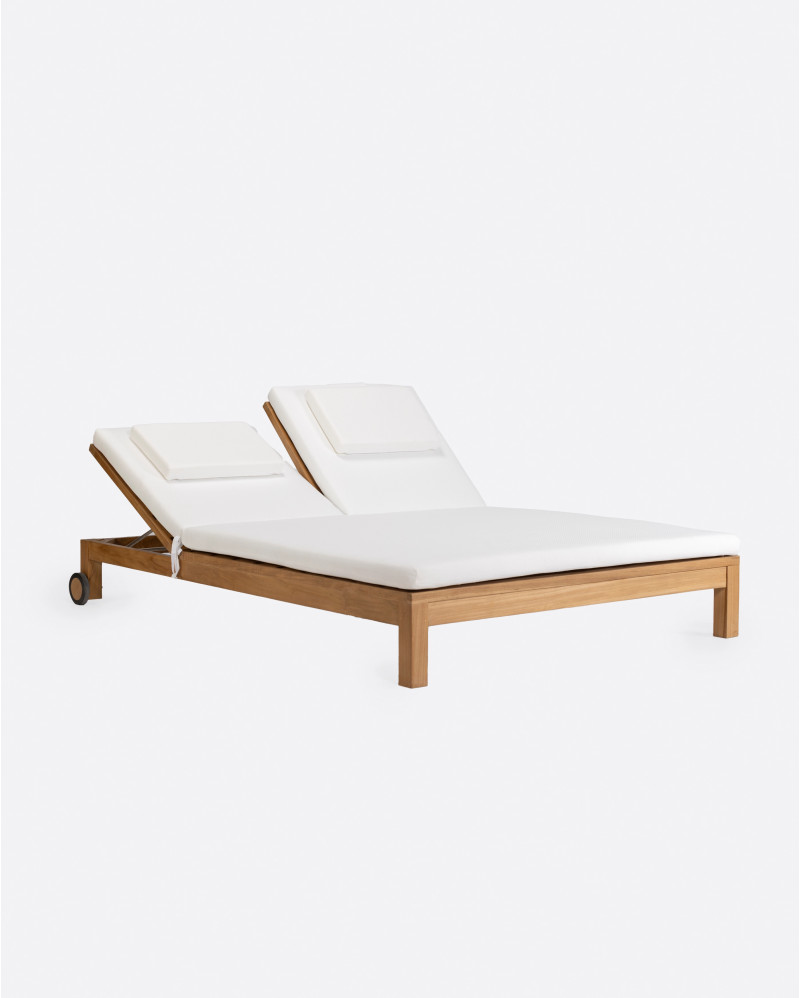 GENESIS outdoor sunbed in teak wood 143 x 201 x 76 cm with white mattress