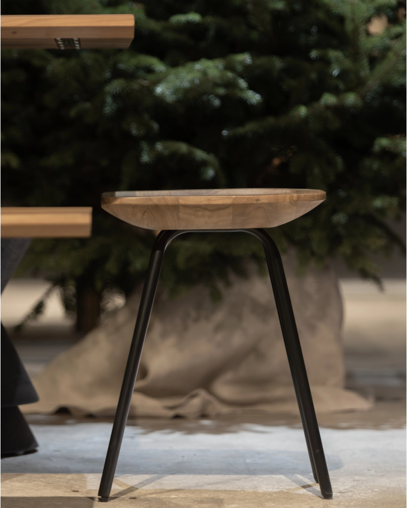 SEMUT stool in recycled teak wood and iron 38 x 36 x 47 cm in natural colour