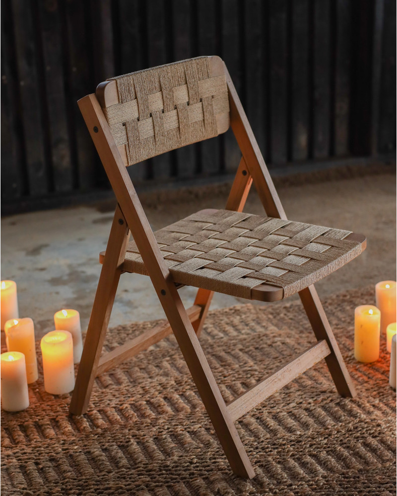 CORA folding chair in teak wood and paper cord 50 x 58 x 84 cm in natural colour