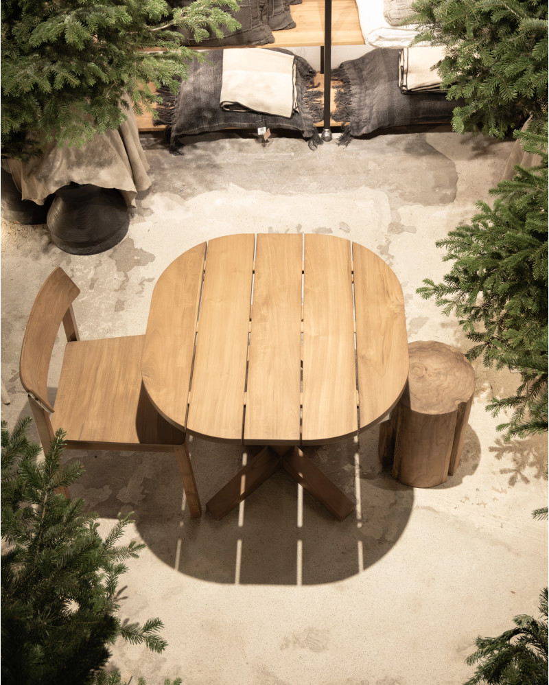 Table à manger d'extérieur RUMAH en bois de teck 80 x 80 x 75 cm coins arrondis en couleur naturelle