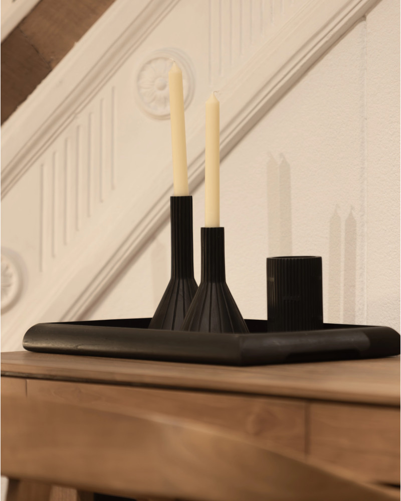 MEJA candleholder in recycled teak wood Ø 10 x 14 cm high in black colour