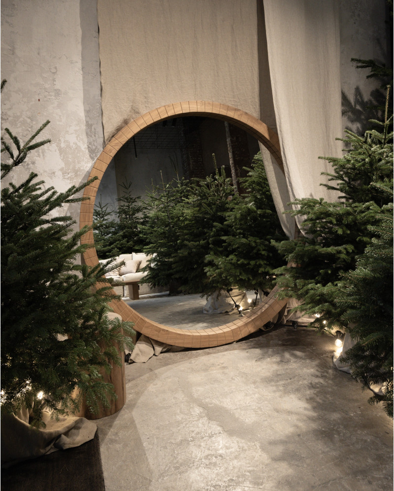 Miroir KOBE en bois de teck recyclé Ø 180 x 9 cm de hauteur en couleur naturelle