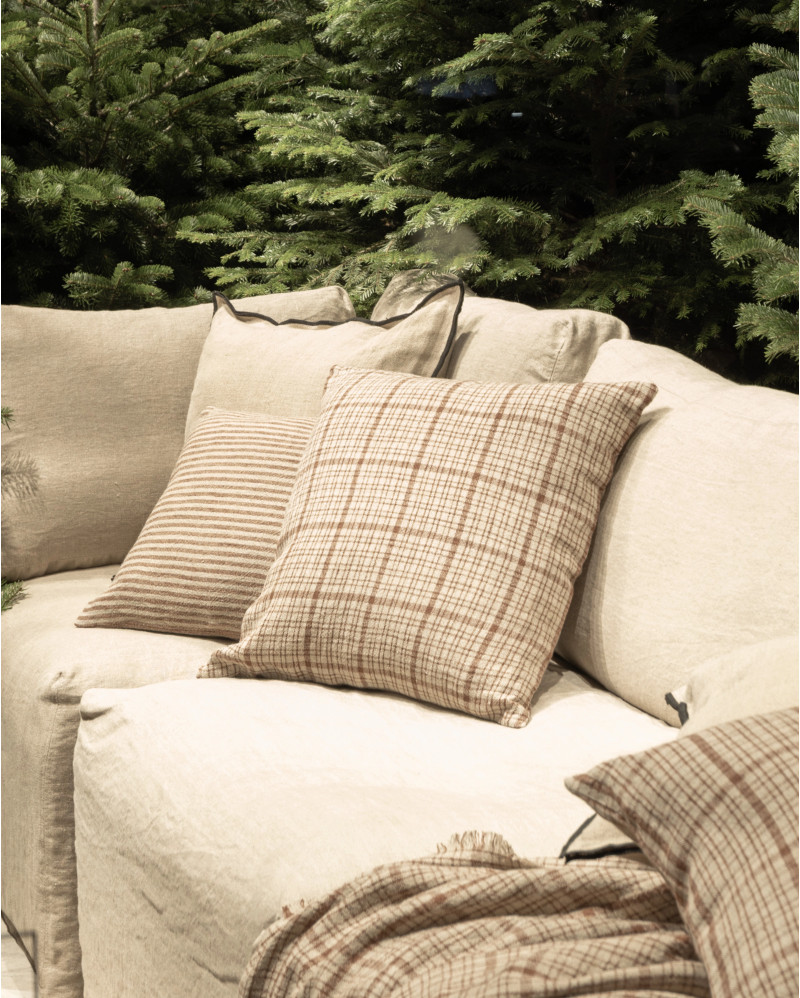 GADELA cushion cover in linen 50 x 50 cm in natural colour with brown and white stripes