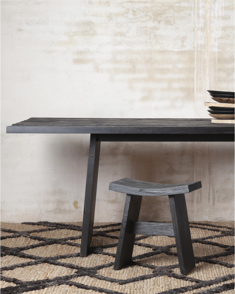 EROSI dining table in recycled teak wood 220 x 90 x 76 cm in black colour