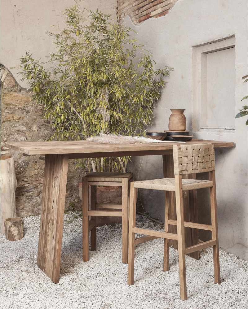 Table haute EROSI en bois de teck recyclé 180 x 80 x 105 cm en couleur naturelle