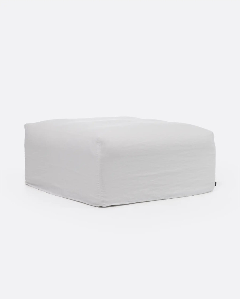 Pouf BEETHOVEN avec housse en lin 100 x 100 x 45 cm en couleur blanche