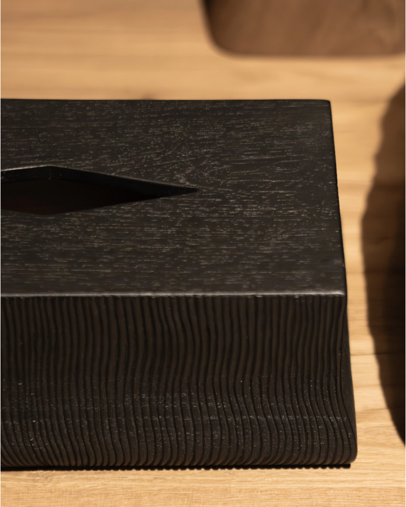 MEJA tissue box in recycled teak wood 14 x 26 x 10 cm in black colour