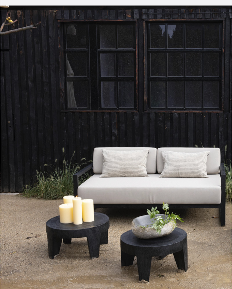 SELMA 2/3-seater outdoor sofa in teak wood 170 x 83 x 67 cm in black colour and natural upholstery