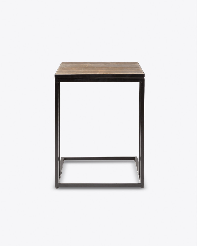 RENGAR table d'appoint en fer et cuir 46 x 40 x 53 cm