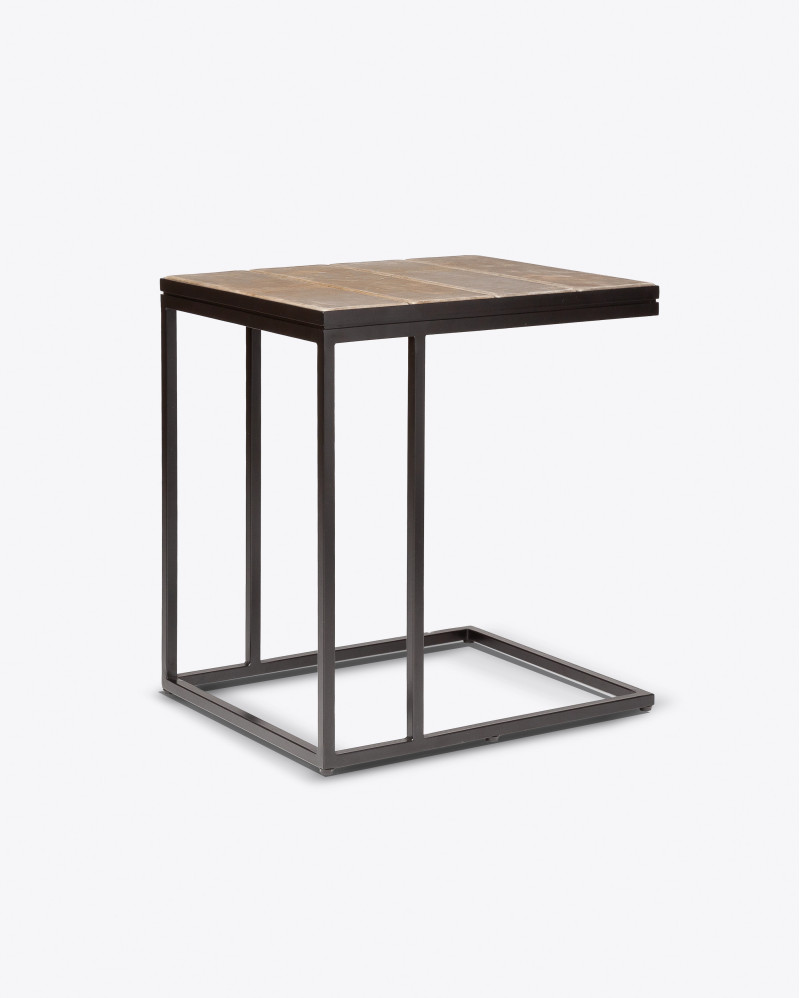 RENGAR table d'appoint en fer et cuir 46 x 40 x 53 cm