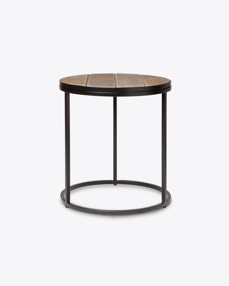 RENGAR side table in iron and leather Ø 45 cm x 50 cm high