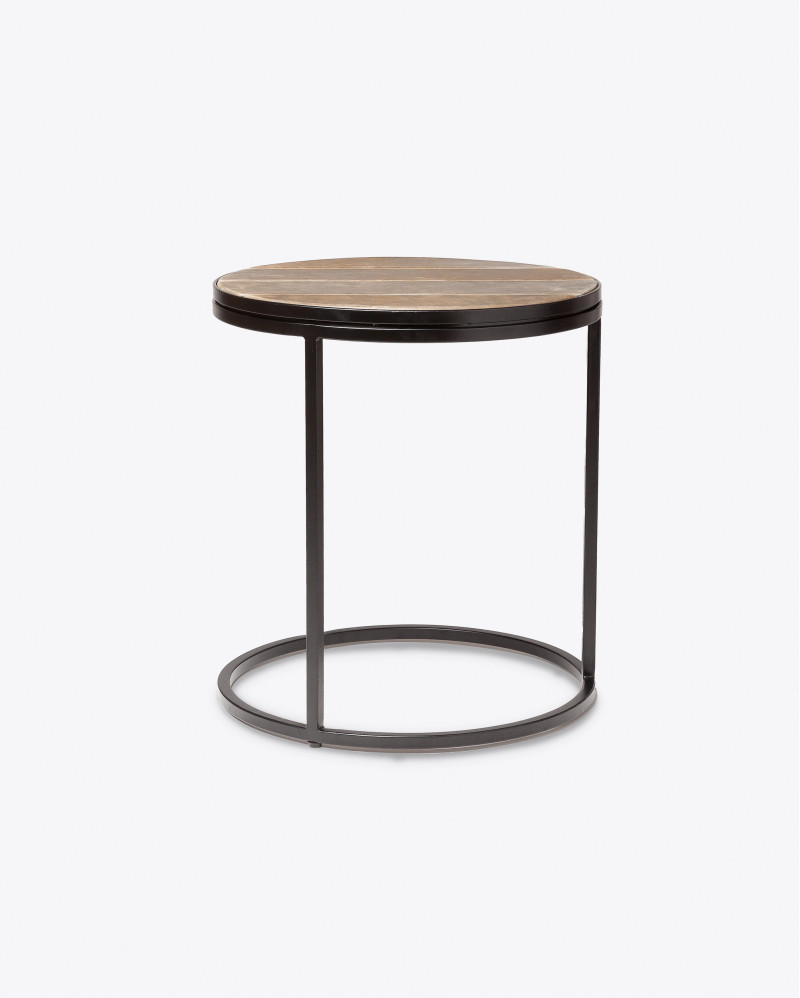 RENGAR side table in iron and leather Ø 45 cm x 50 cm high